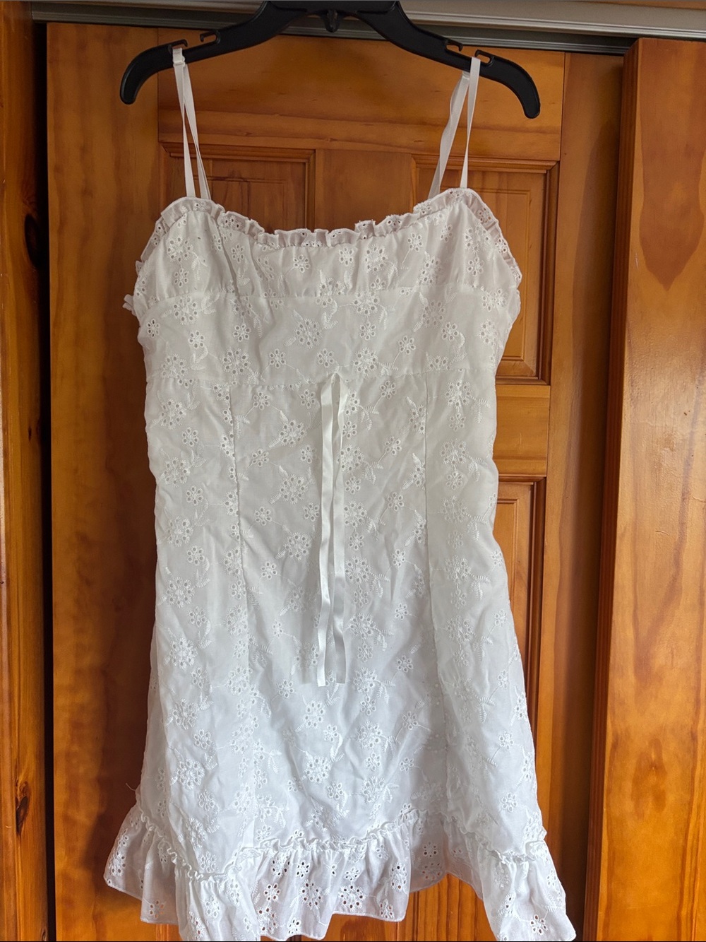 SHEIN White Eyelet Dress with Ribbon Tie